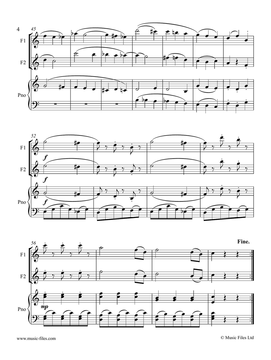 Mozart: Menuetto Allegretto from Symphony No.41 - 2 Flutes and Piano Flute Duet scores gallery preview page 4