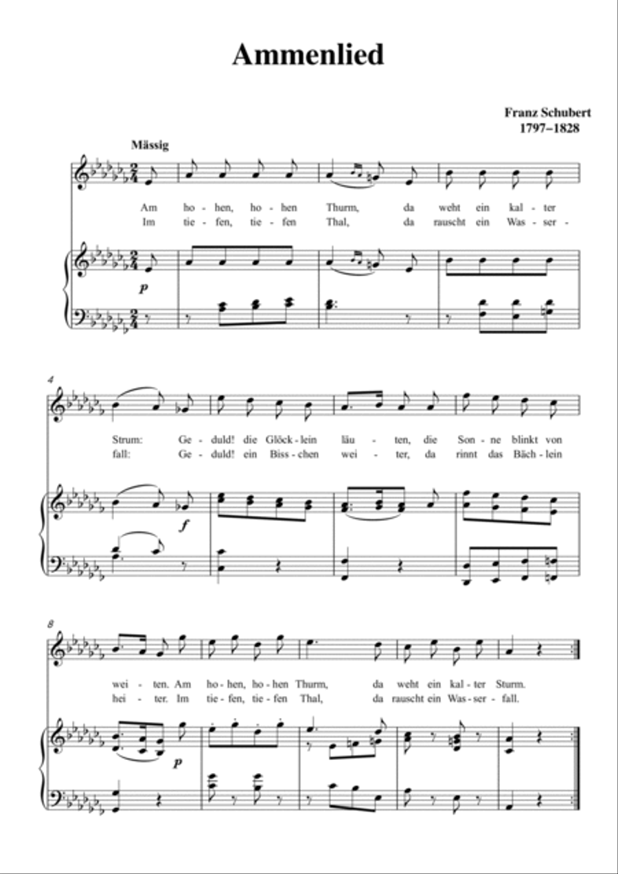 Schubert-Ammenlied inbA minor,for Vocal and Piano Voice scores gallery preview page 2