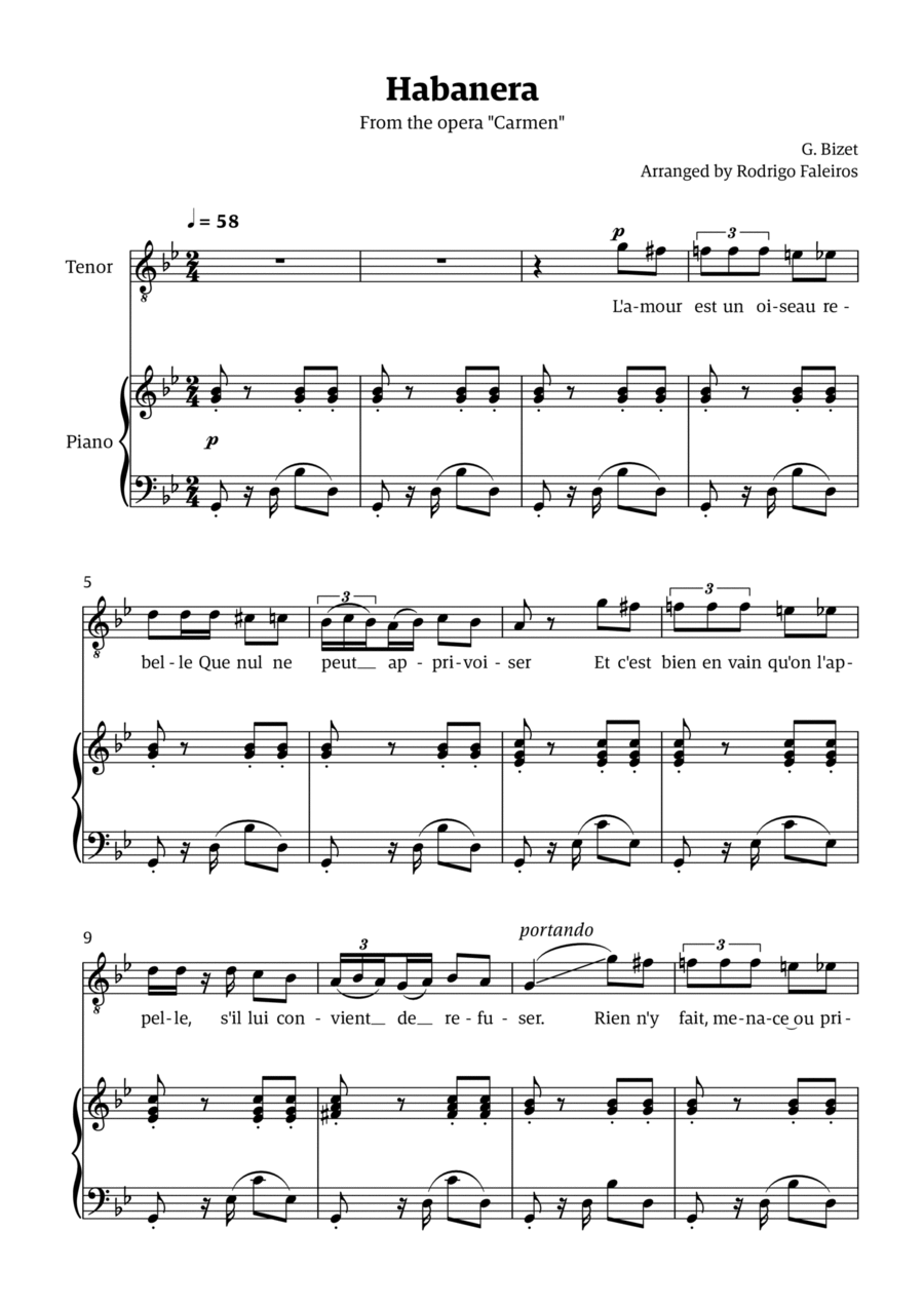 Habanera (for tenor - G minor/major) Chamber Music scores gallery preview page 1