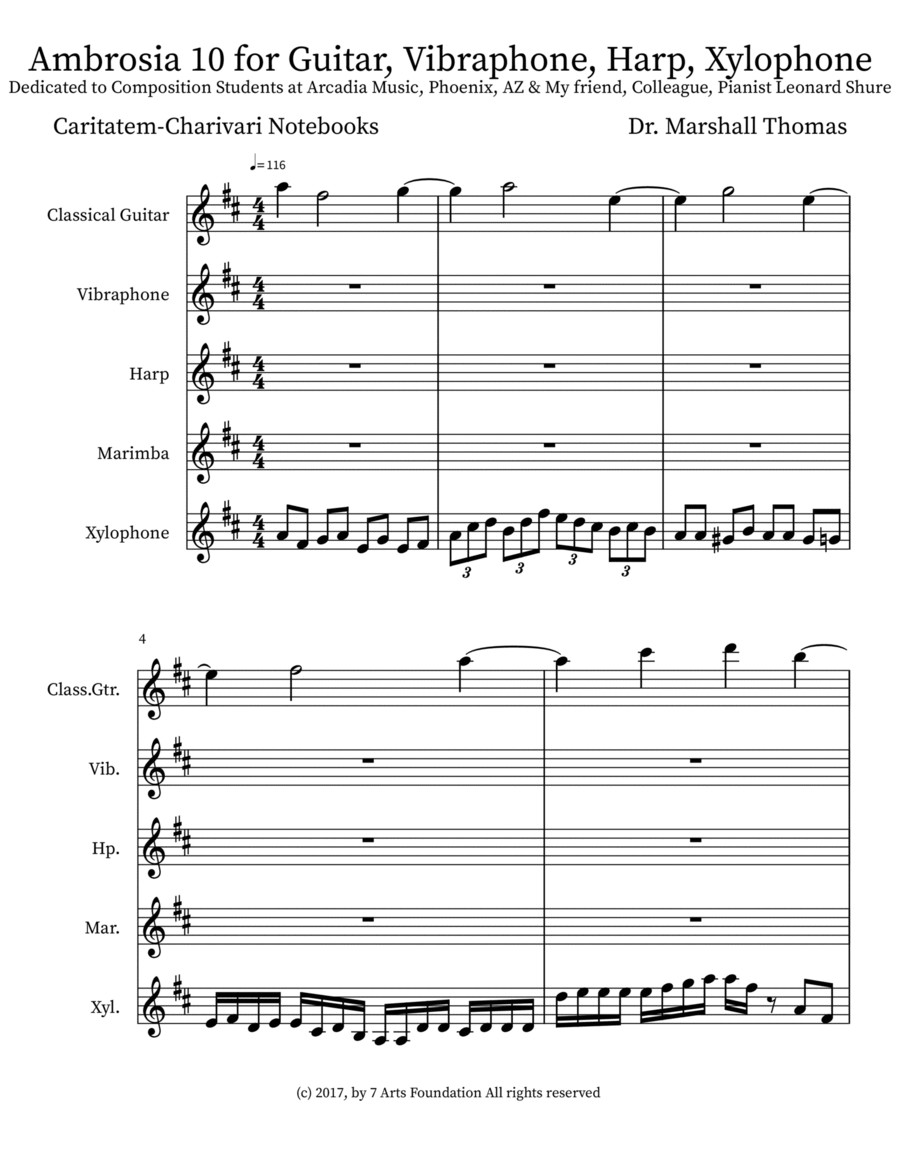 Ambrosia 10 for Guitar, Vibraphone, Harp, Xylophone Small Ensemble scores gallery preview page 1