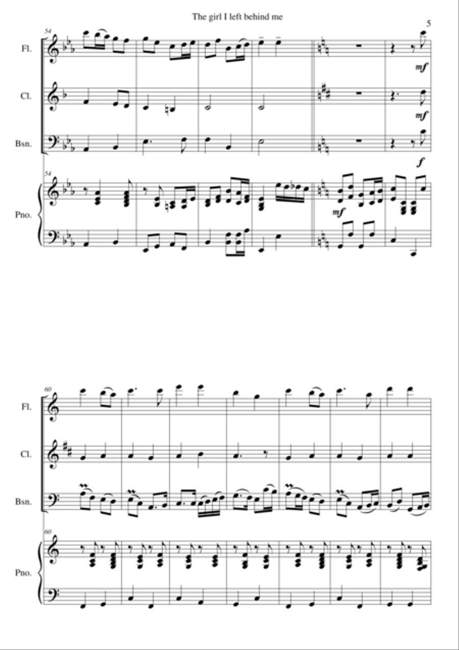 The girl I left behind me (Waxies' Dargle) for flute clarinet bassoon and piano Bassoon scores gallery preview page 5