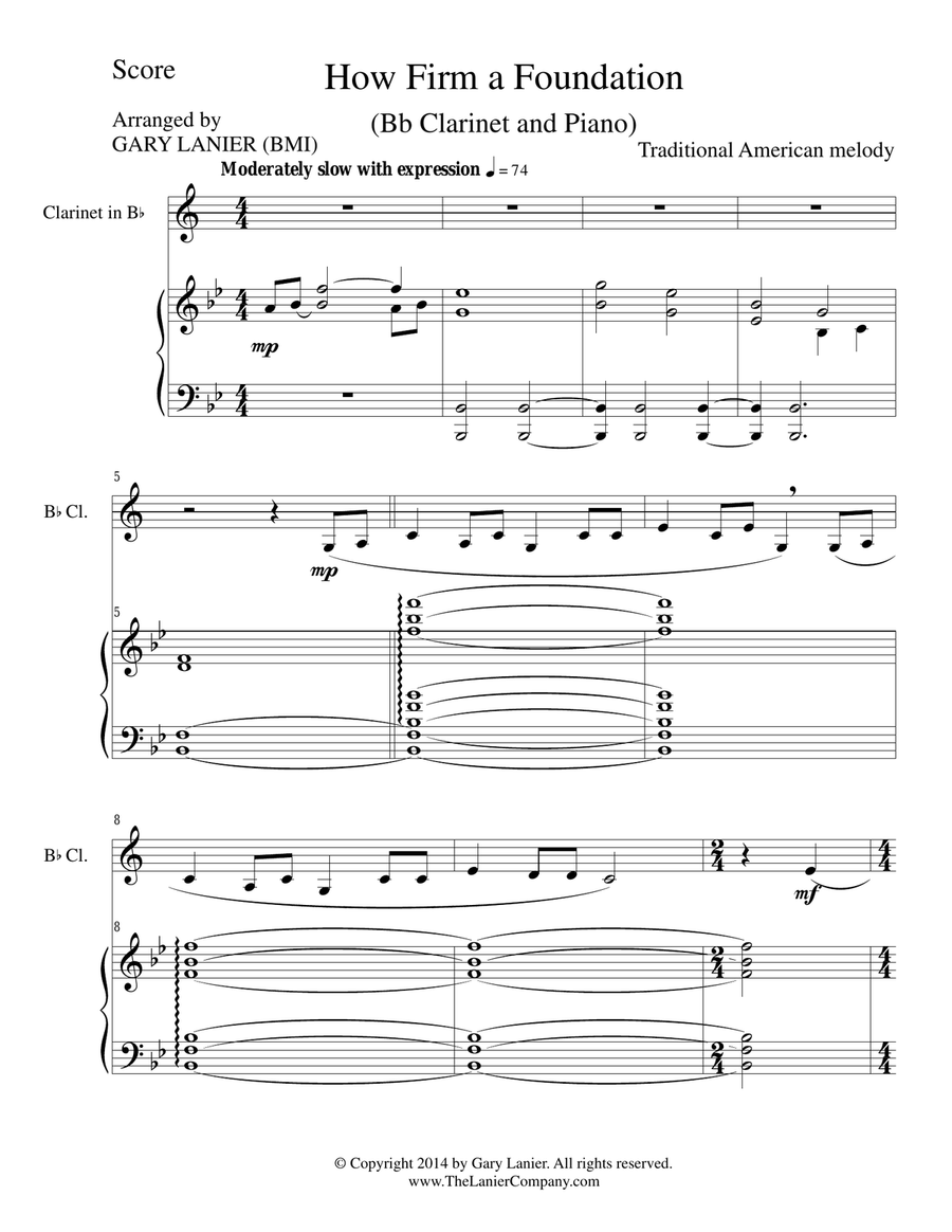 HOW FIRM A FOUNDATION (Bb Clarinet/Piano and Clar Part) B-Flat Clarinet scores gallery preview page 1