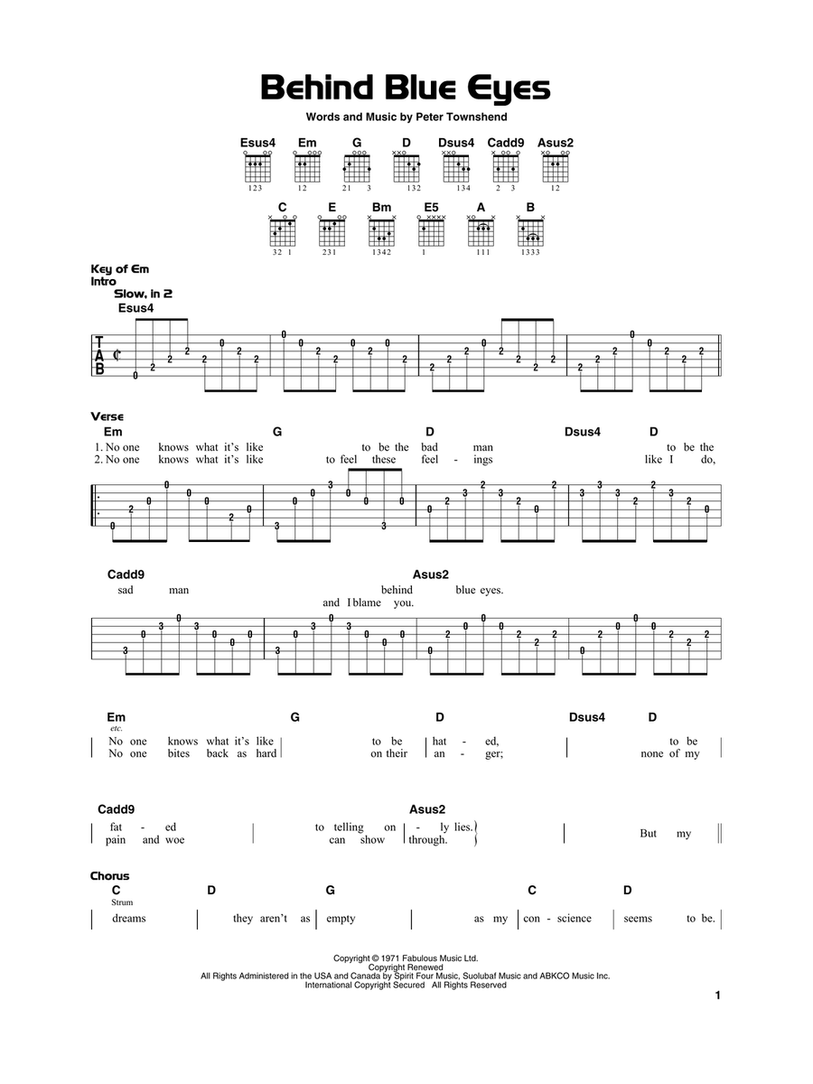 Behind Blue Eyes Behind Blue Eyes Acoustic Guitar scores gallery preview page 1