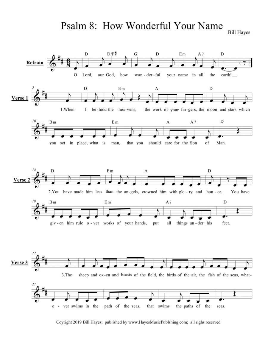 Psalm 8: How Wonderful Your Name - Leadsheet image number null