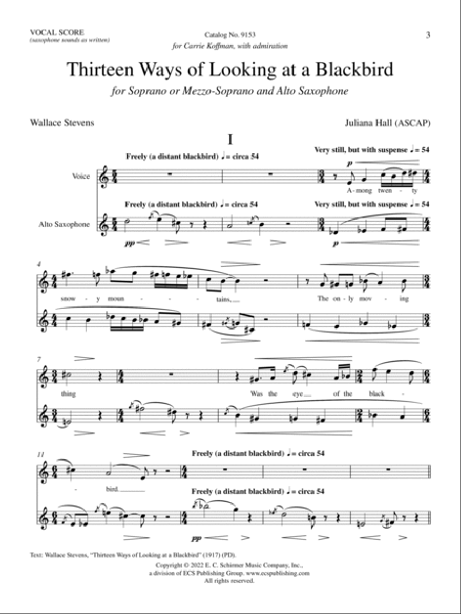 Thirteen Ways of Looking at a Blackbird Alto Saxophone scores gallery preview page 3