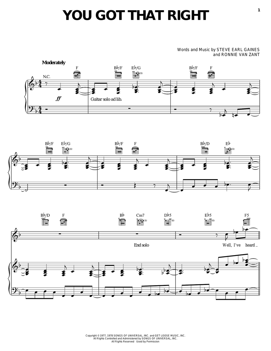 You Got That Right Piano, Vocal, Guitar scores gallery preview page 1