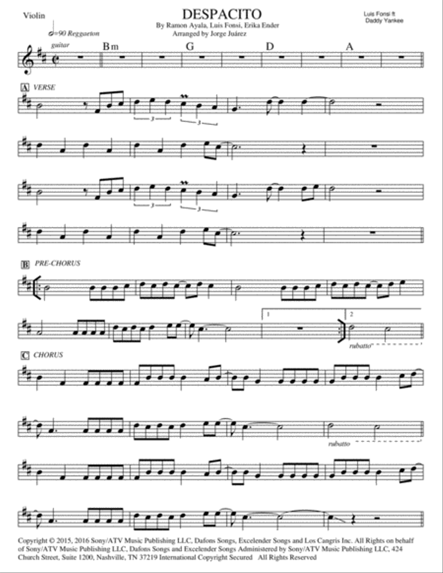 Despacito Violin Solo scores gallery preview page 1