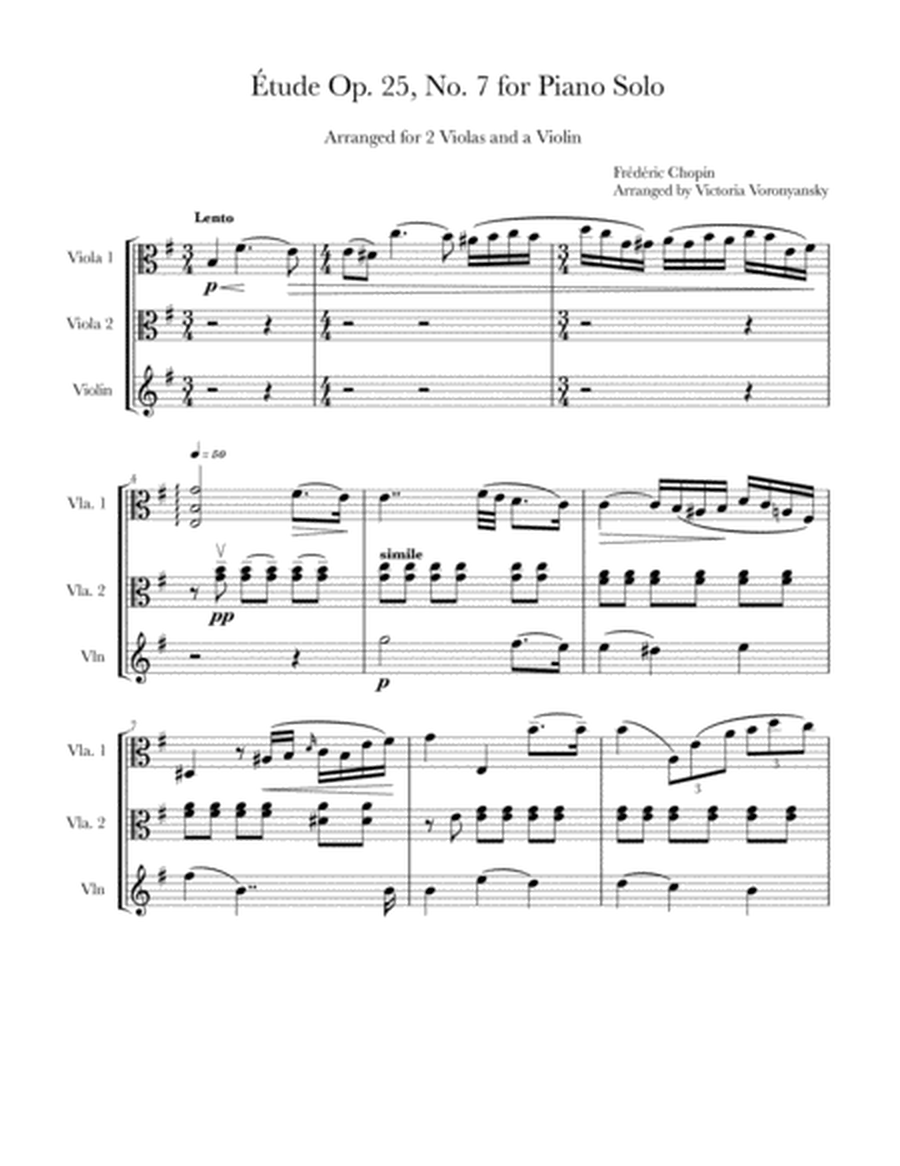 Étude Op. 25, No. 7 Arranged for 2 Violas and 1 Violin