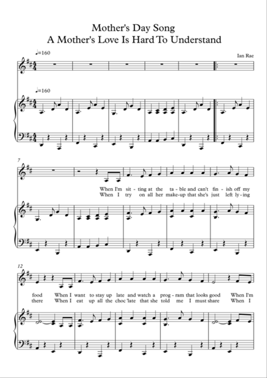 Mother's Day Song - A Mother's Love Is Hard To Understand Choir scores gallery preview page 1