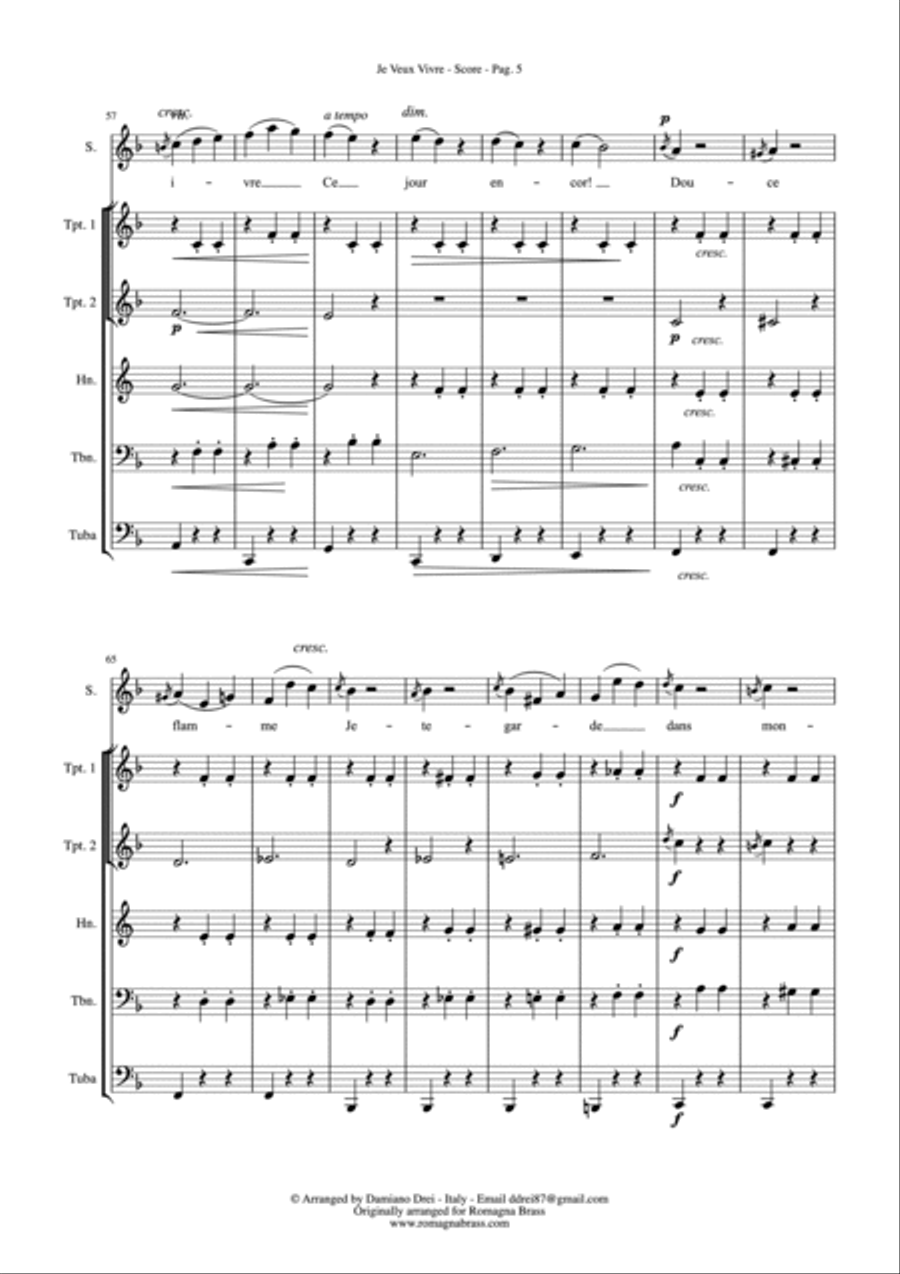 Je Veux Vivre (Romeo et Juliet) for Brass Quintet and Soloist Brass Quintet scores gallery preview page 6