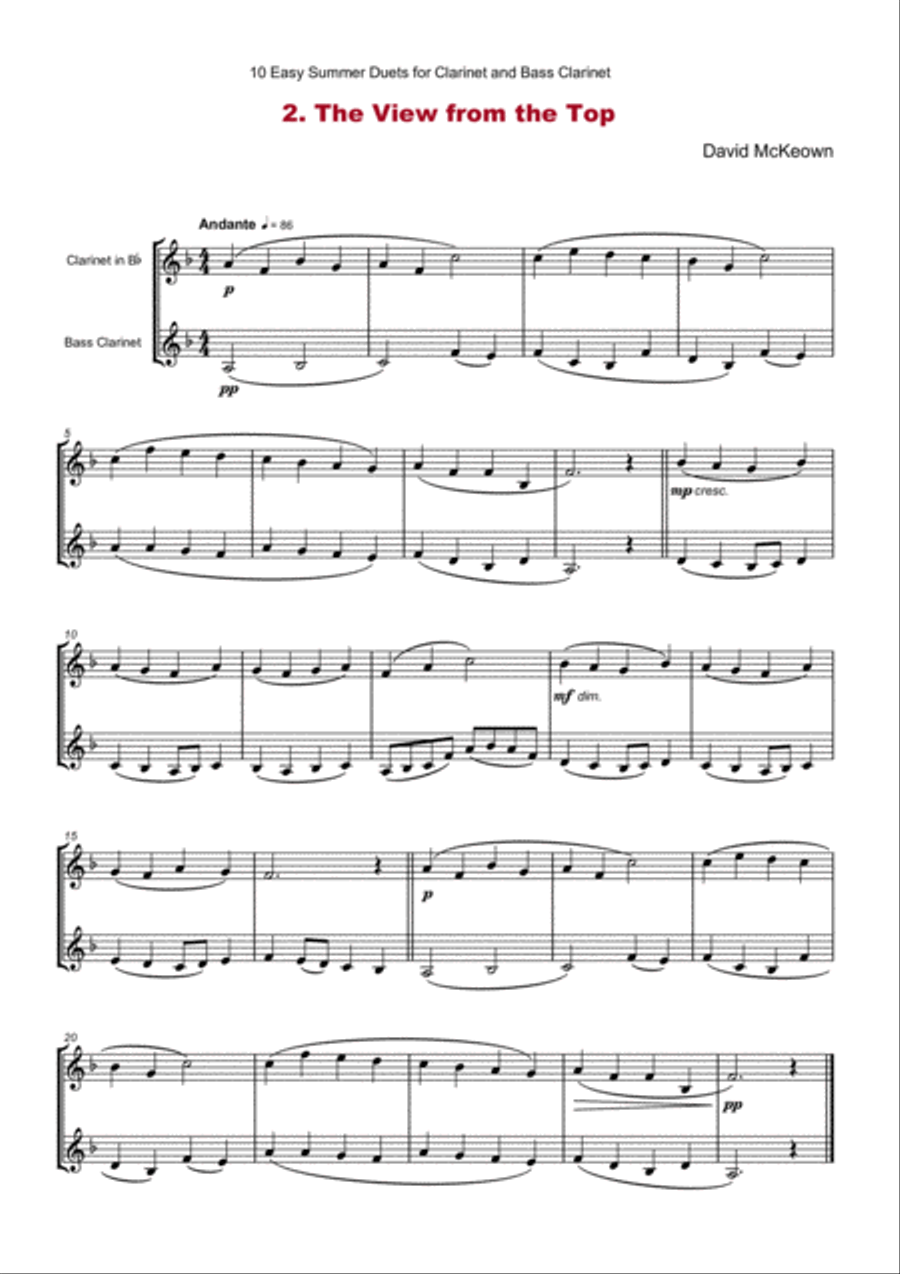 10 Easy Summer Duets for Clarinet and Bass Clarinet Woodwind Duet scores gallery preview page 4