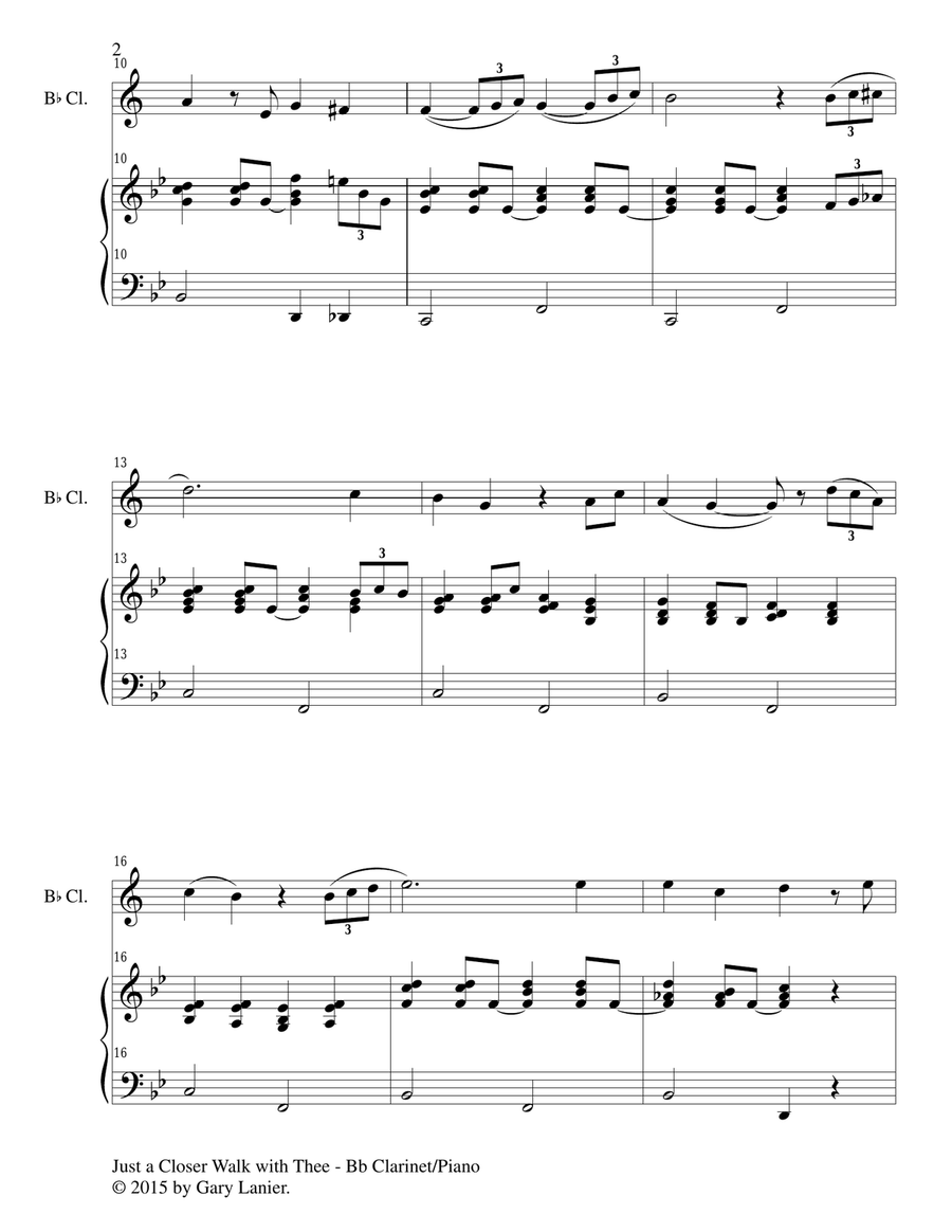 JUST A CLOSER WALK WITH THEE (Duet – Bb Clarinet and Piano/Score and Parts) Woodwind Duet scores gallery preview page 3