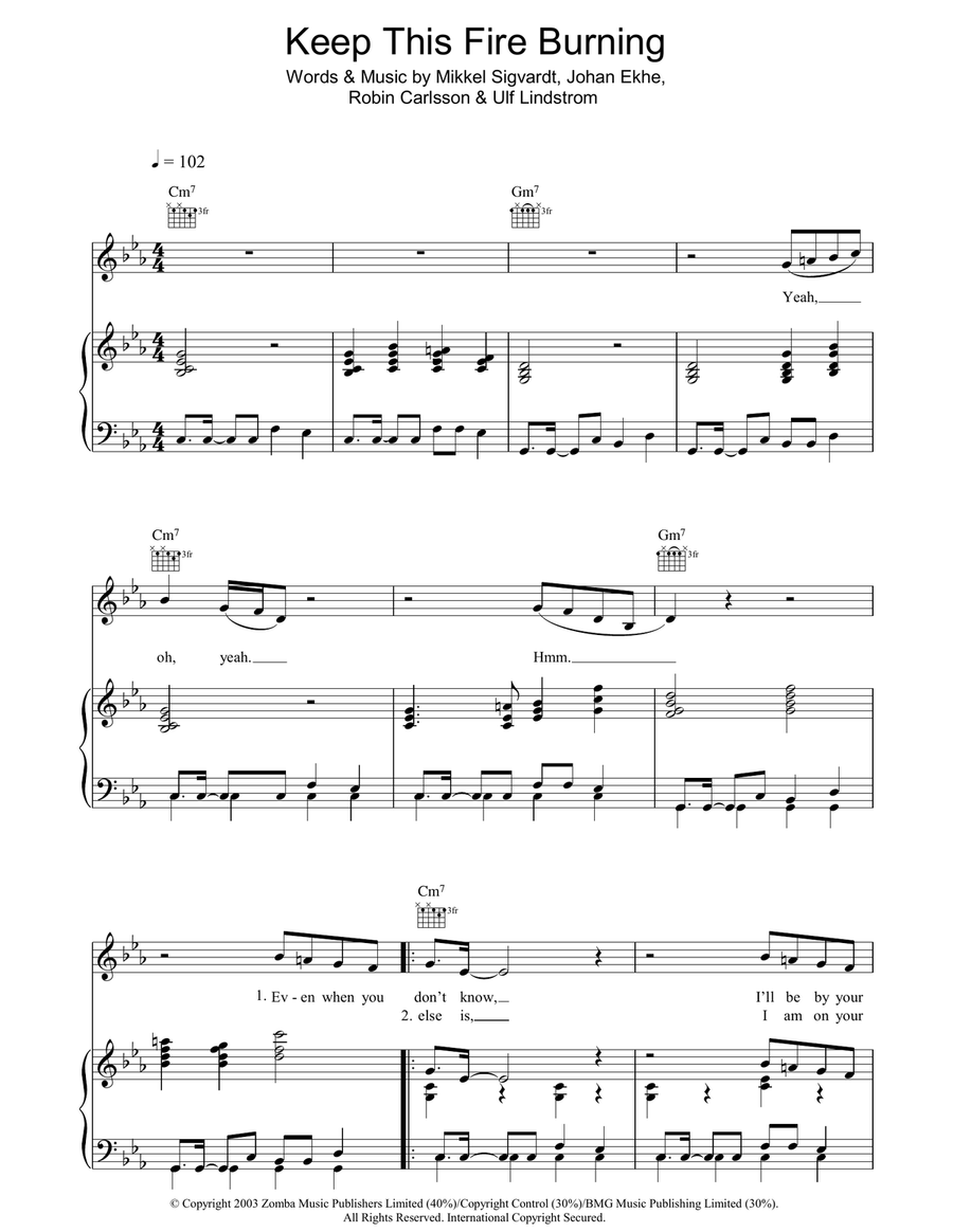 Keep This Fire Burning Keep This Fire Burning Piano, Vocal, Guitar scores gallery preview page 1