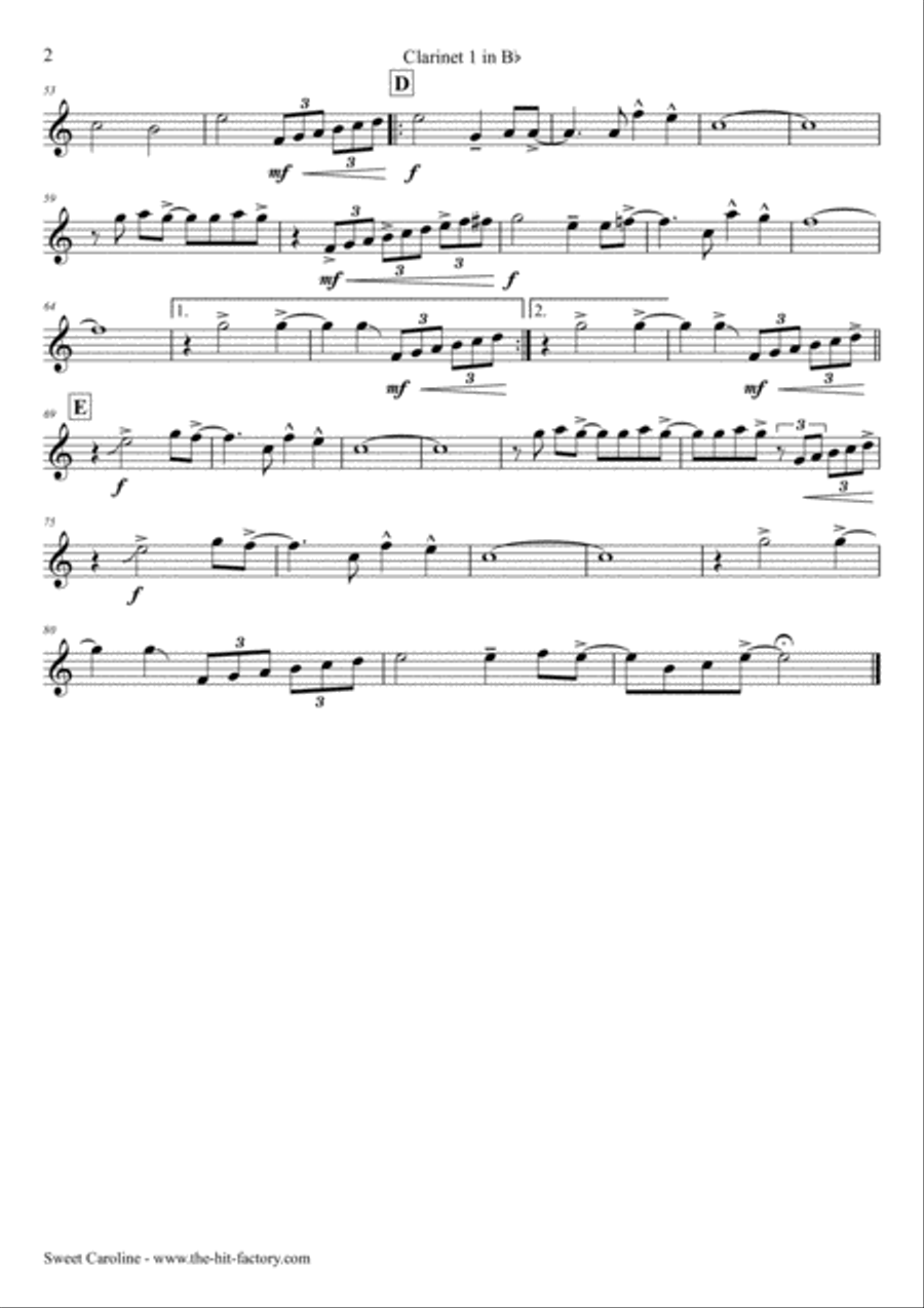 Sweet Caroline Clarinet Quartet scores gallery preview page 5