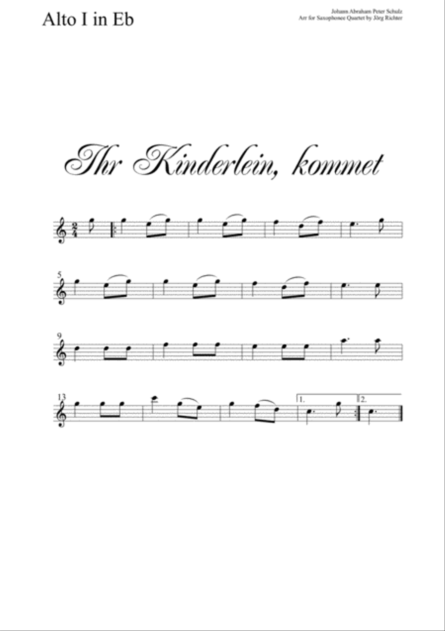 Oh, come, little children (Ihr Kinderlein, kommet) for Saxophone Quartet Saxophone Quartet scores gallery preview page 3