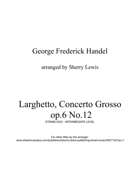 LARGHETTO,Op.6, No.12, String Duo, Intermediate Level for violin and cello image number null