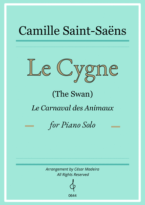 Book cover for The Swan (Le Cygne) by Saint-Saens - Piano Solo - W/Chords (Full Score)