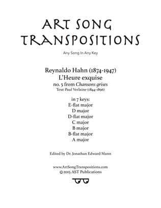 Book cover for HAHN: L'heure exquise (transposed to 7 keys: E-flat, D, D-flat, C, B, B-flat, A major)