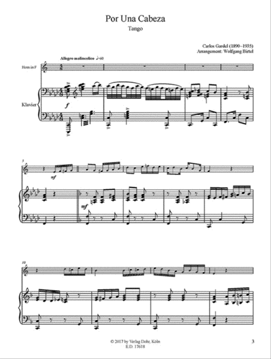 Por Una Cabeza -Tango- (für Horn (F) und Klavier) Horn scores gallery preview page 2