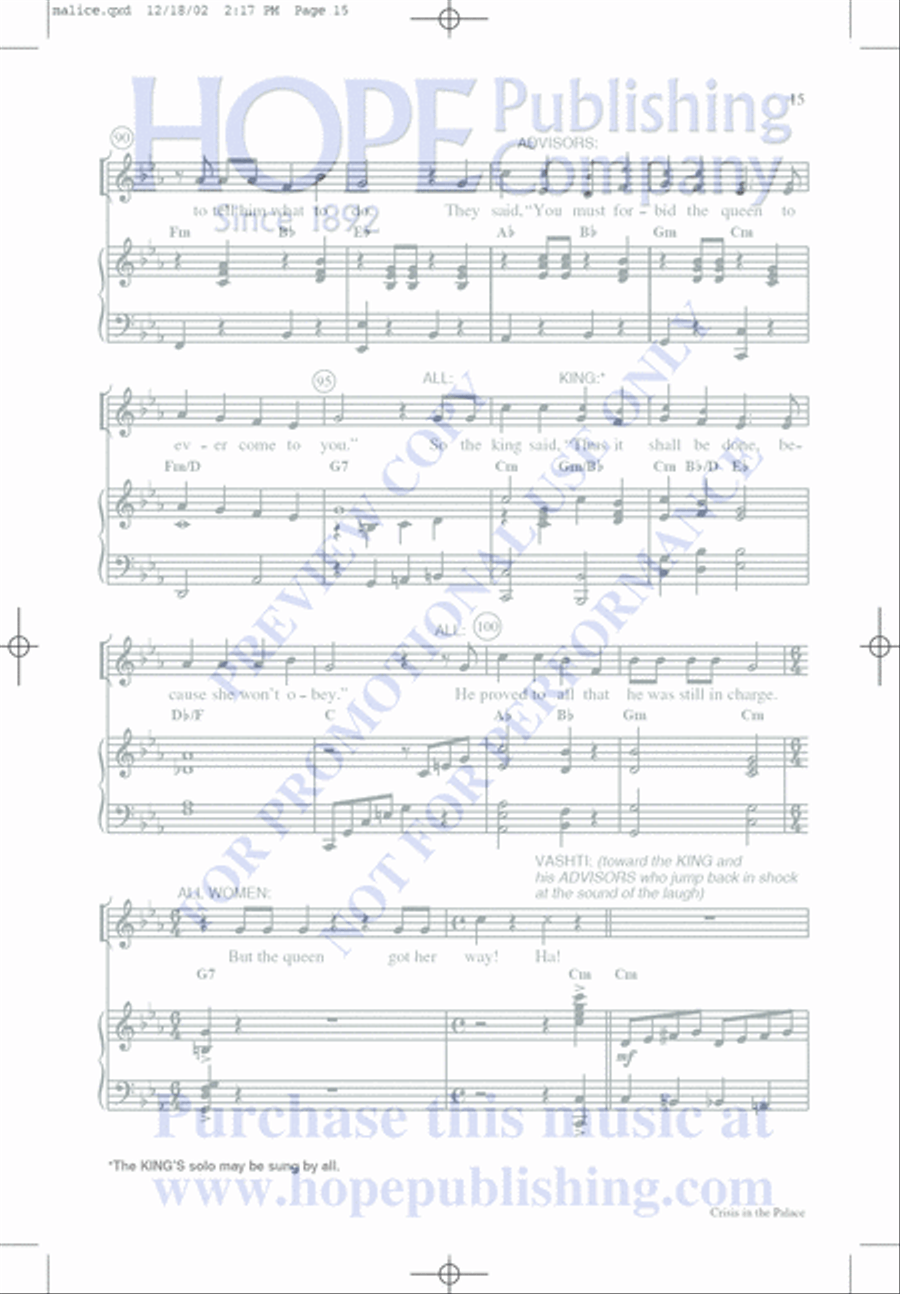 Malice in the Palace Unison Choir scores gallery preview page 15