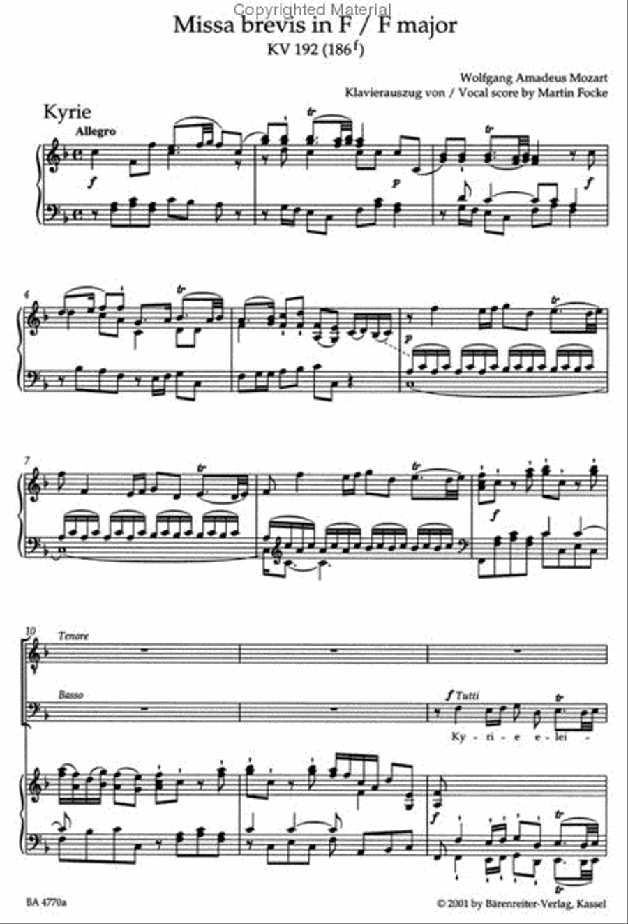 Missa brevis F major, KV 192 (186f) 4-Part scores gallery preview page 2
