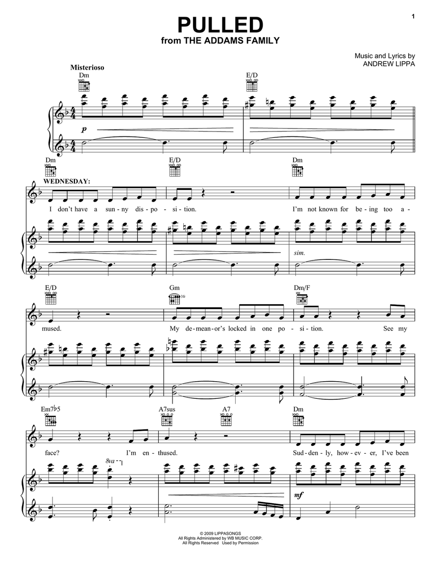 Pulled (from The Addams Family Musical) Voice scores gallery preview page 1