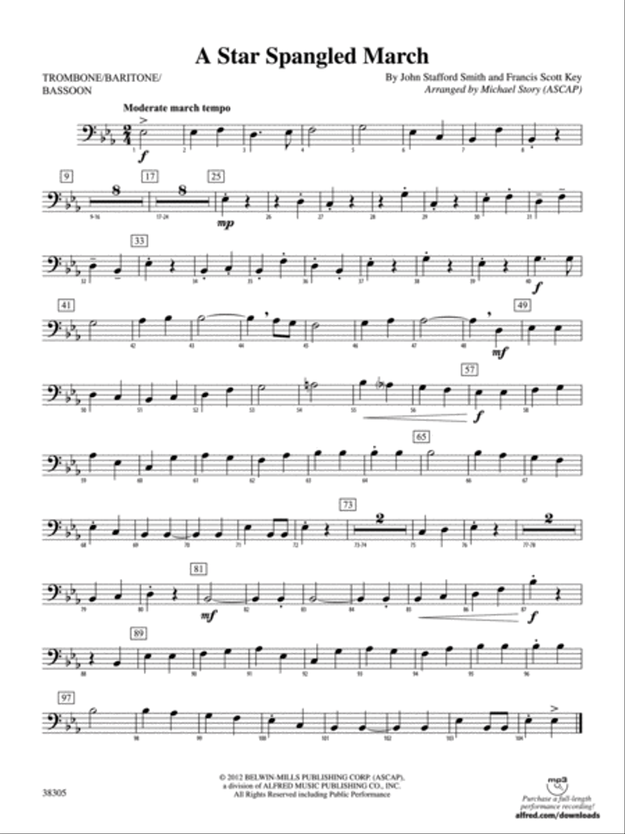 A Star Spangled March: 1st Trombone Concert Band scores gallery preview page 1