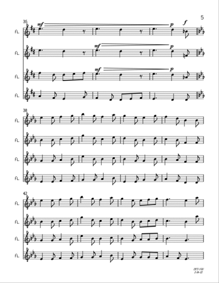 I Saw Three Ships (Flute Quartet) Flute Quartet scores gallery preview page 5