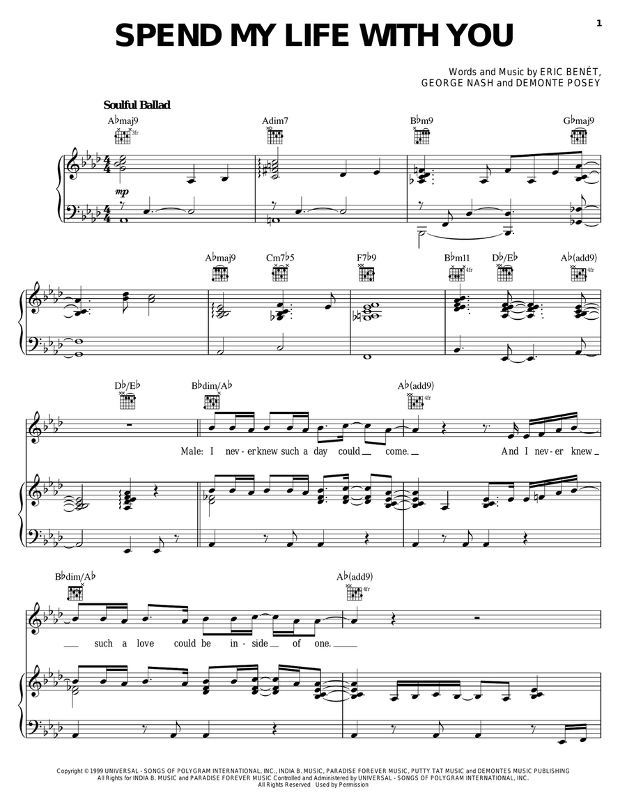 Spend My Life With You Piano, Vocal, Guitar scores gallery preview page 1