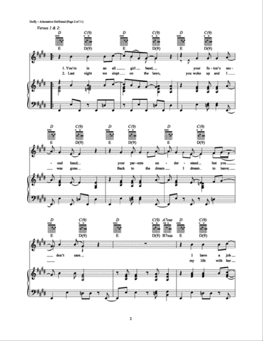 Alternative Girlfriend Piano, Vocal, Guitar scores gallery preview page 2