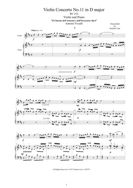 Vivaldi - Violin Concerto No.11 in D major RV 210 Op.8 for Violin and Piano image number null