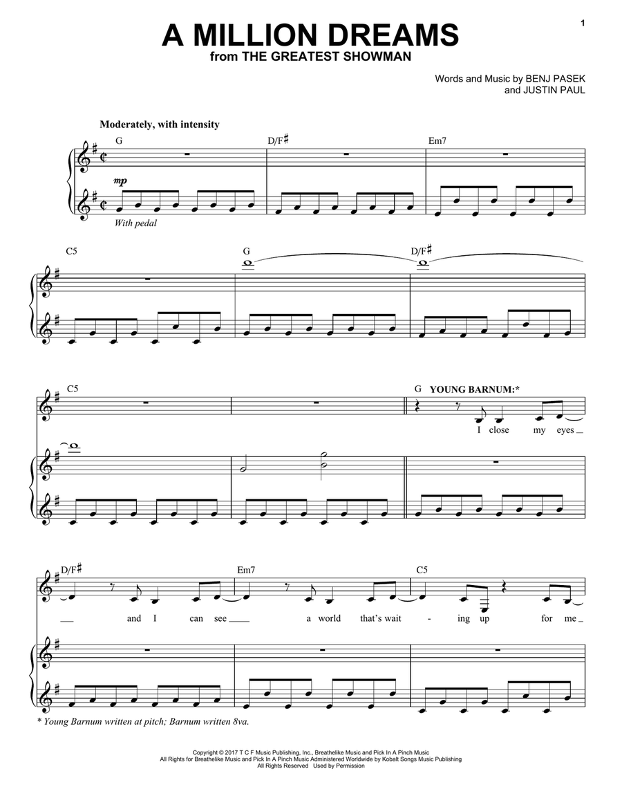 A Million Dreams (from The Greatest Showman) Voice scores gallery preview page 1