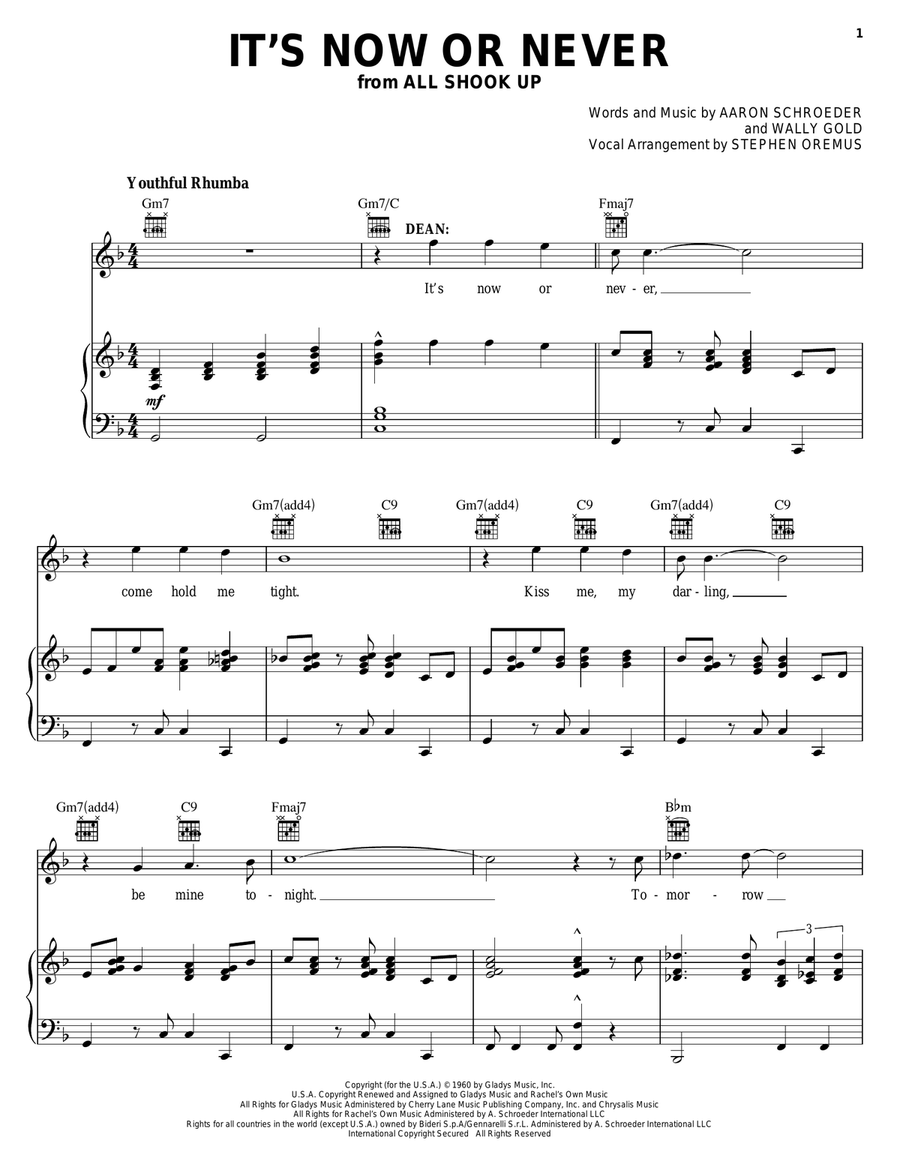 It's Now Or Never Piano, Vocal, Guitar scores gallery preview page 1