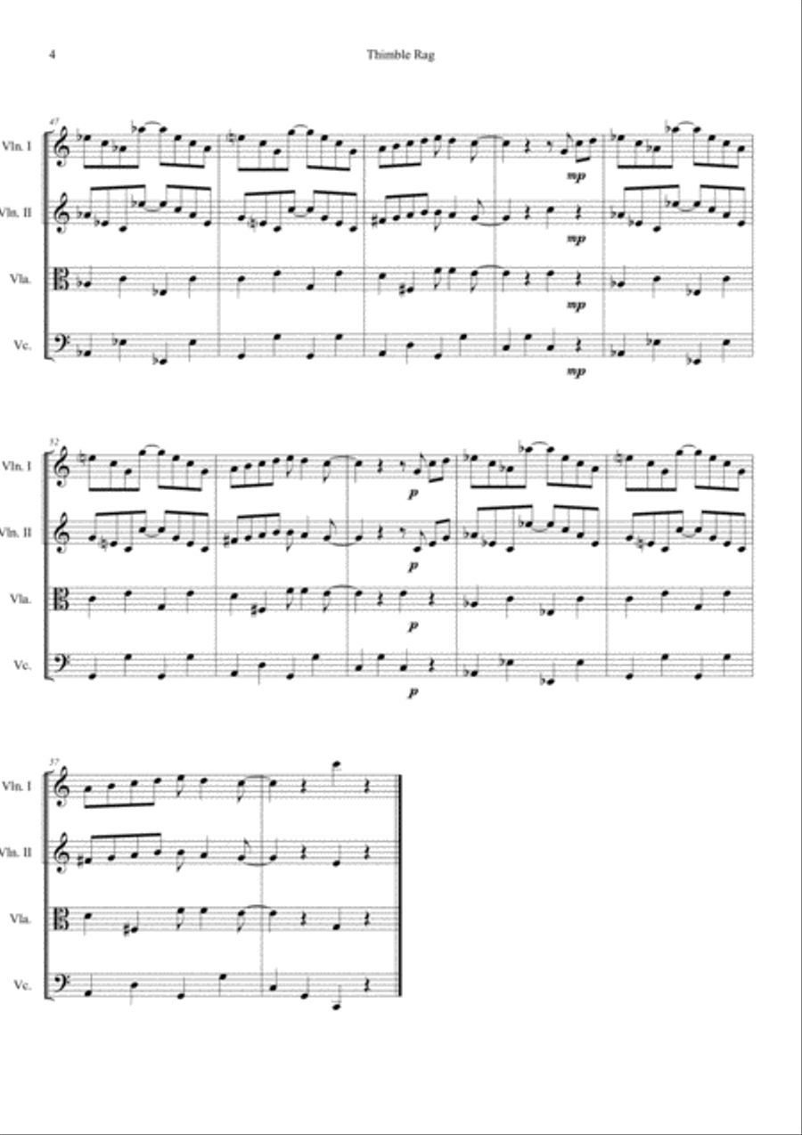 Thimble Rag (Ragtime Girl) String Quartet scores gallery preview page 4