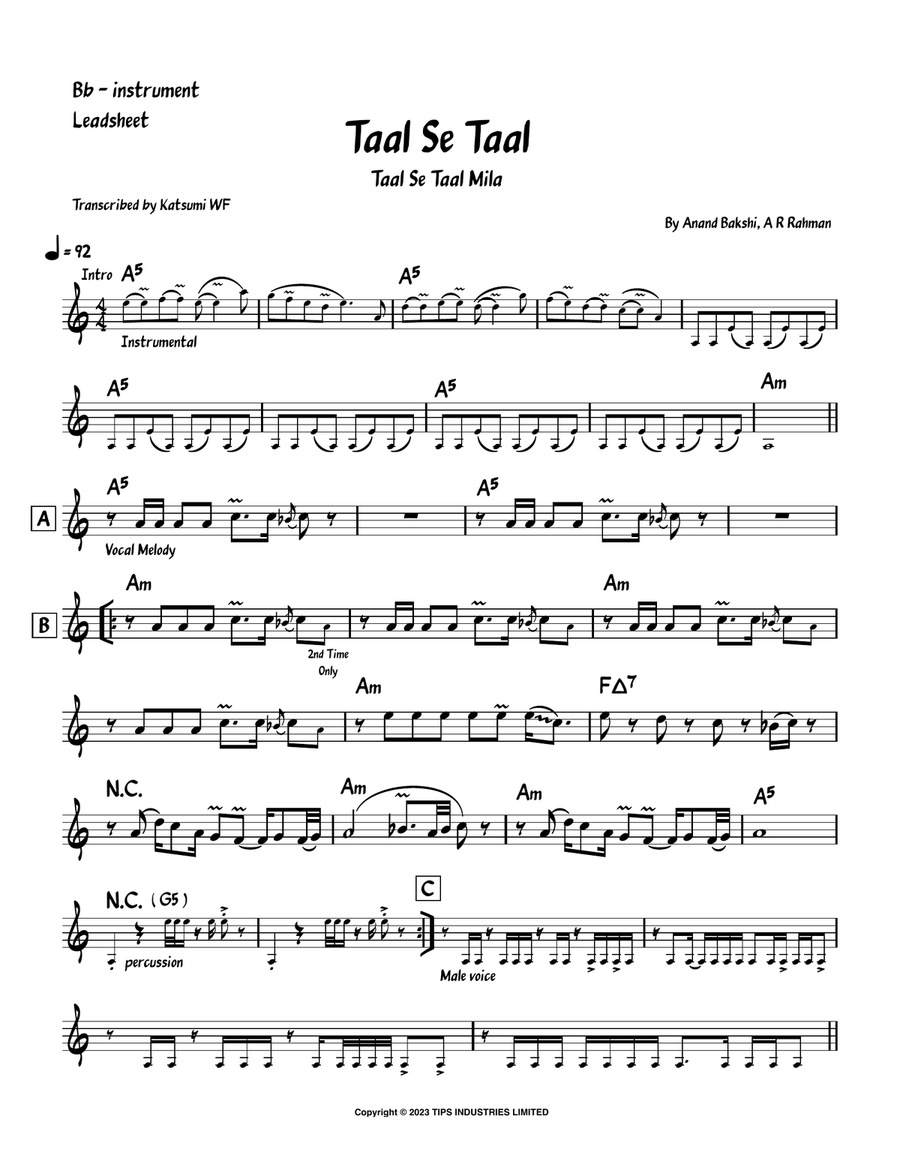 Taal Se Taal B-Flat Trumpet scores gallery preview page 1
