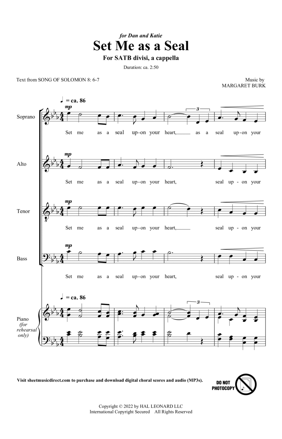Set Me As A Seal 4-Part scores gallery preview page 1