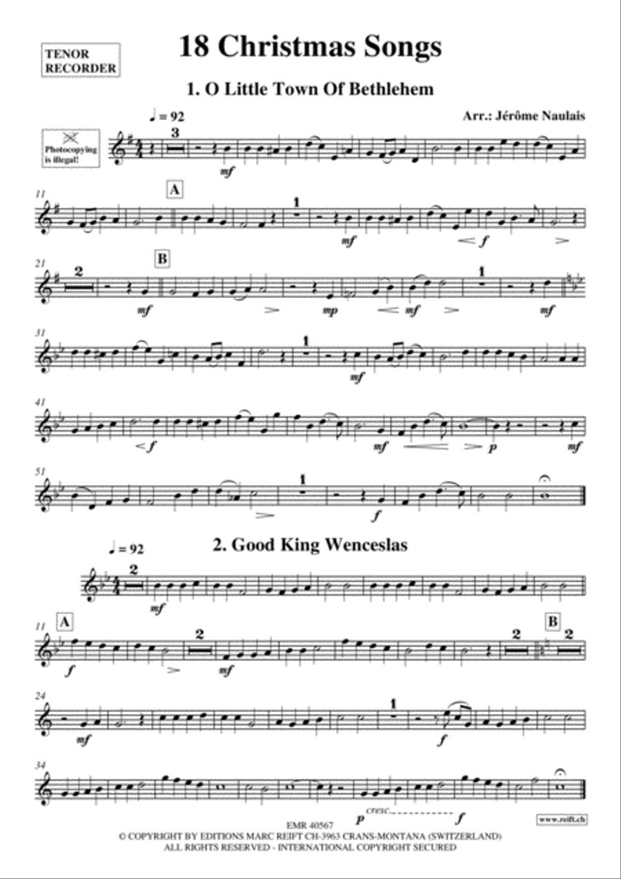 18 Christmas Songs Tenor Recorder scores gallery preview page 2