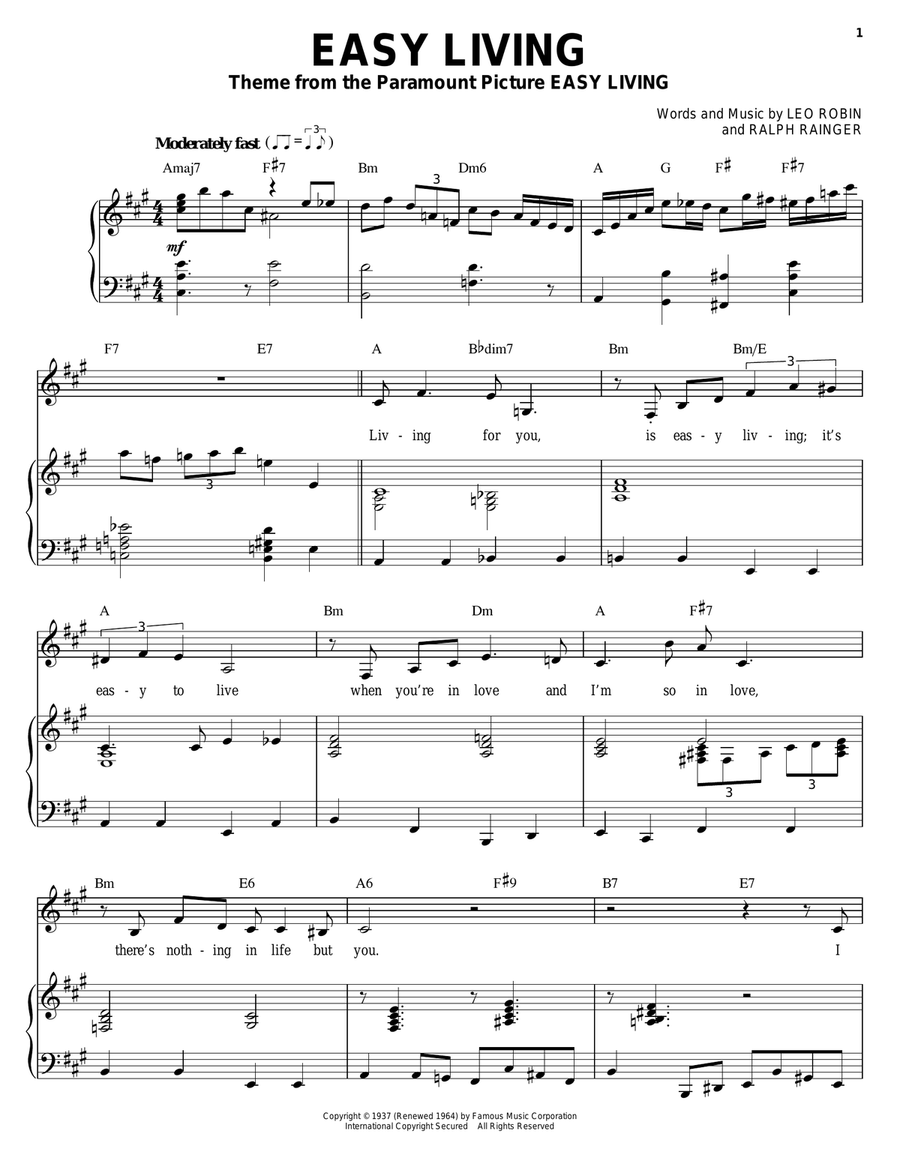 Easy Living Easy Living Piano, Vocal, Guitar scores gallery preview page 1