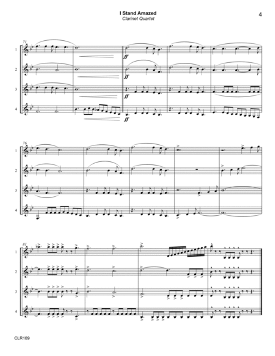 I STAND AMAZED - CLARINET QUARTET - SSSS or SSSB (unaccompanied) Clarinet Quartet scores gallery preview page 4