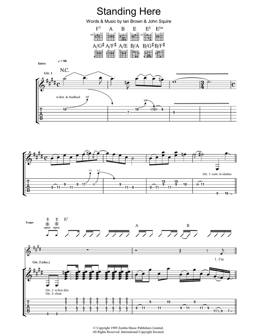 Standing Here Guitar Tablature scores gallery preview page 1