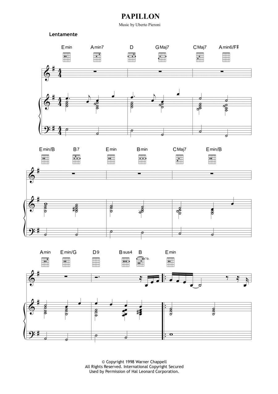 Papillon Papillon Piano, Vocal, Guitar scores gallery preview page 1