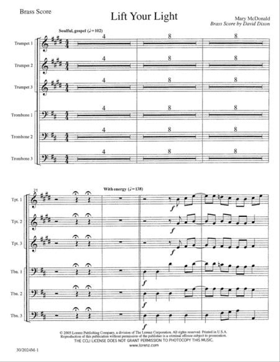 Lift Your Light - Brass and Rhythm Score and Parts