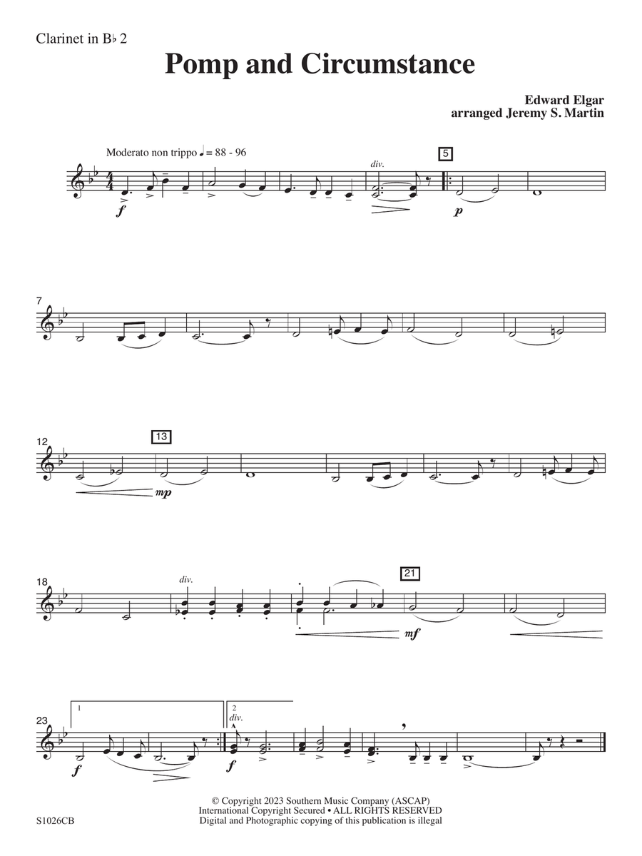 Pomp and Circumstance (Easy) (arr. Jeremy Martin) - Clarinet 2 Concert Band scores gallery preview page 1