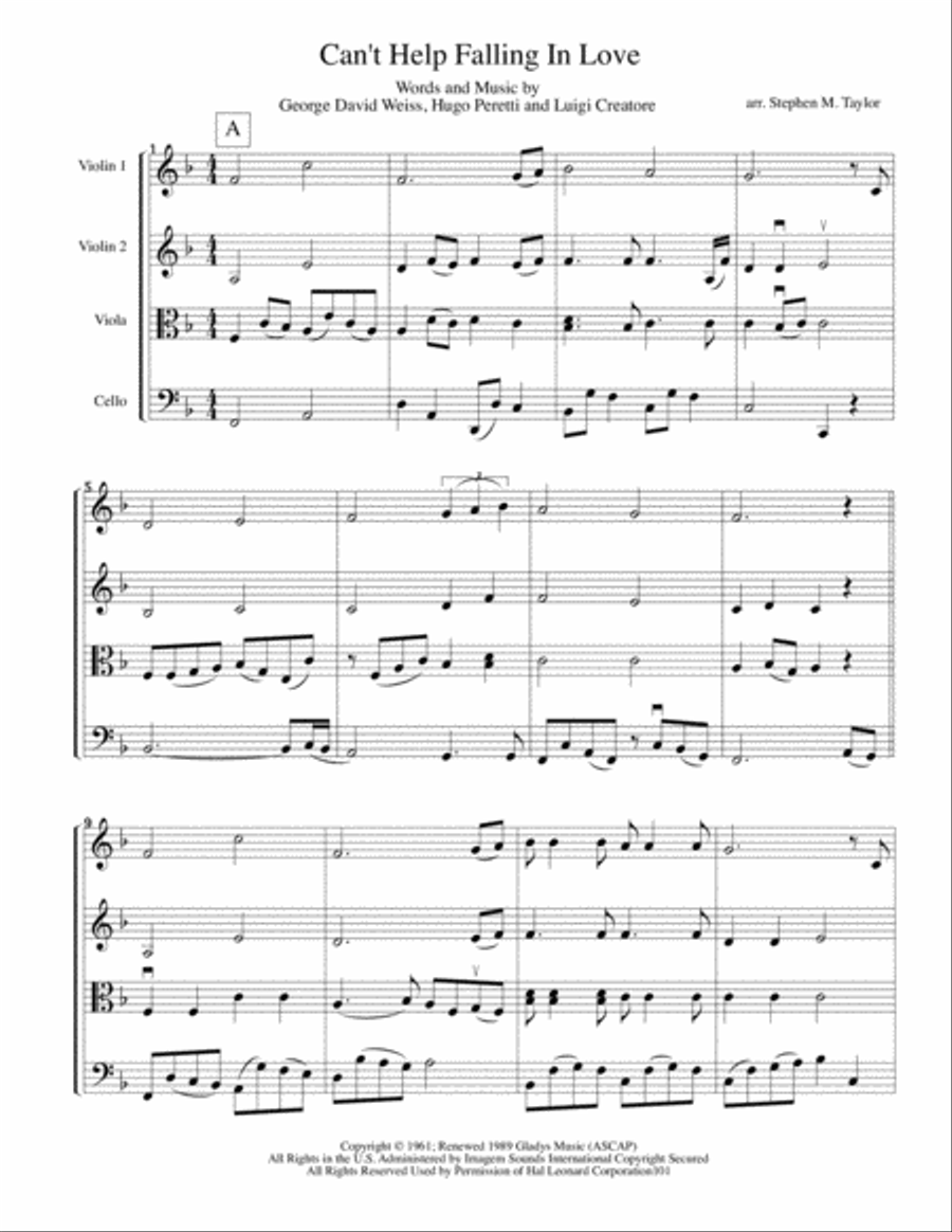 Can't Help Falling In Love String Quartet scores gallery preview page 3