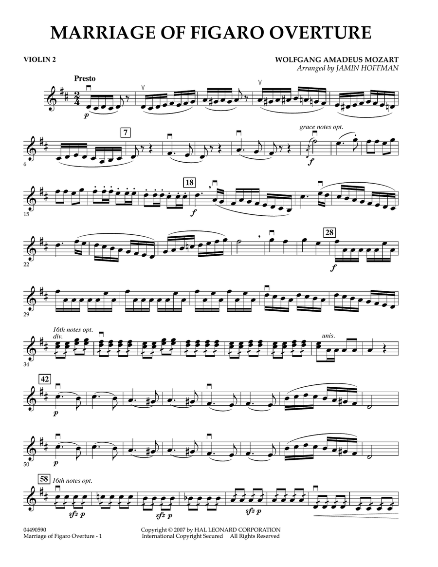Overture to Marriage of Figaro - Violin 2 Violin scores gallery preview page 1