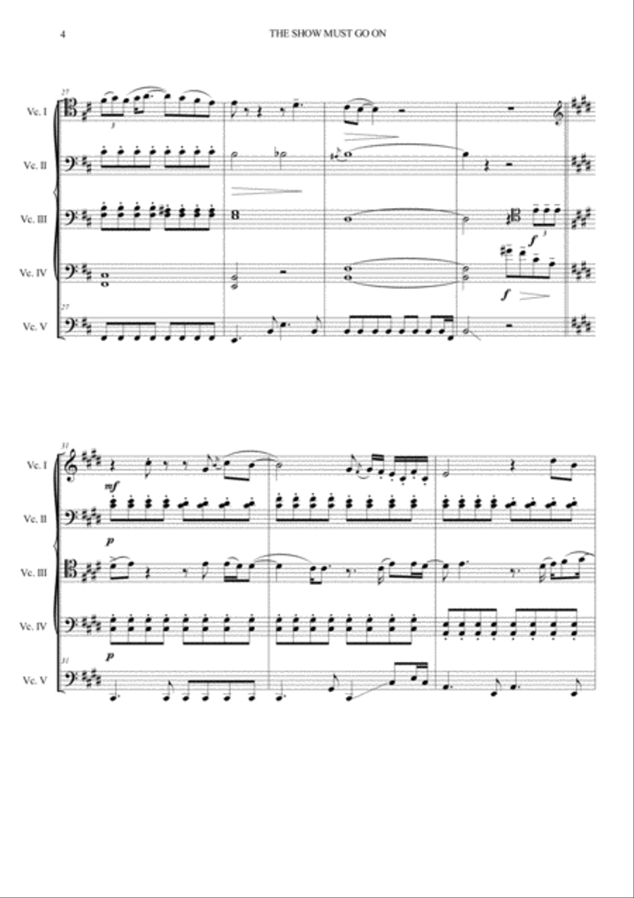 The Show Must Go On Cello scores gallery preview page 4