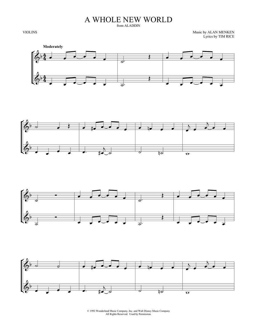 A Whole New World (from Aladdin) (arr. Mark Phillips) String Duet scores gallery preview page 1