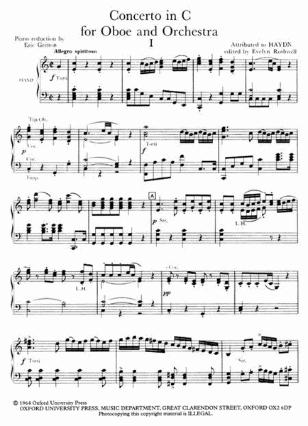 Concerto In C For Oboe & Orchestra by Franz Joseph Haydn Piano Accompaniment - Sheet Music