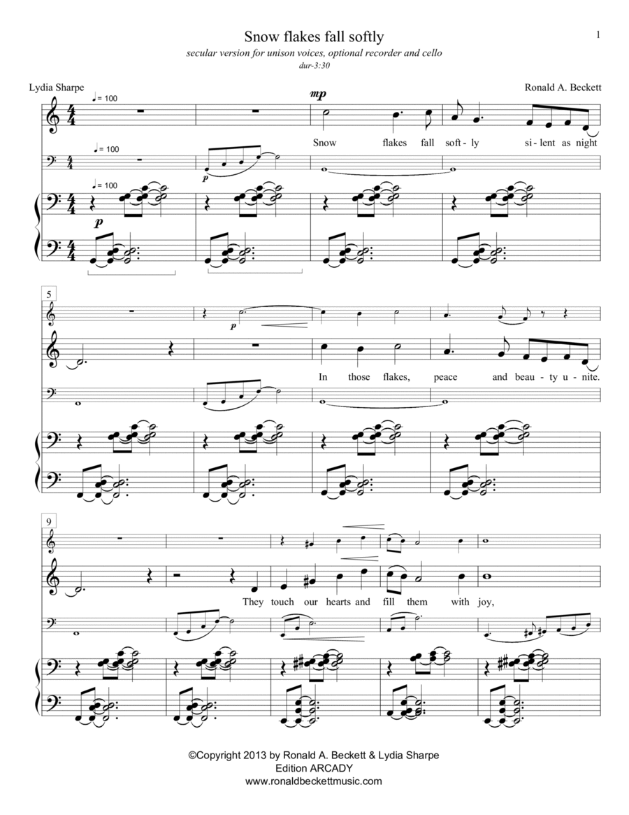 Snowflakes fall softly Voice scores gallery preview page 1