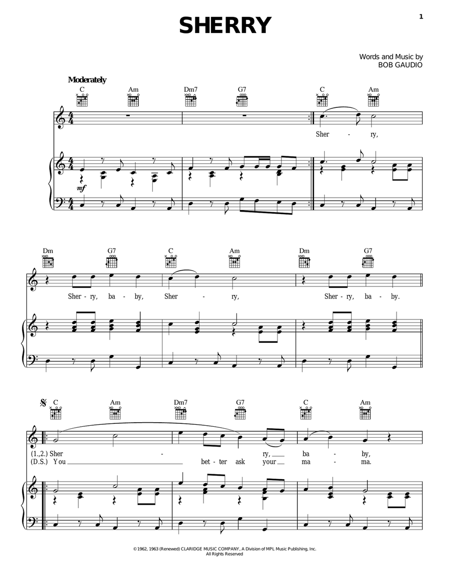 Sherry Piano, Vocal, Guitar scores gallery preview page 1